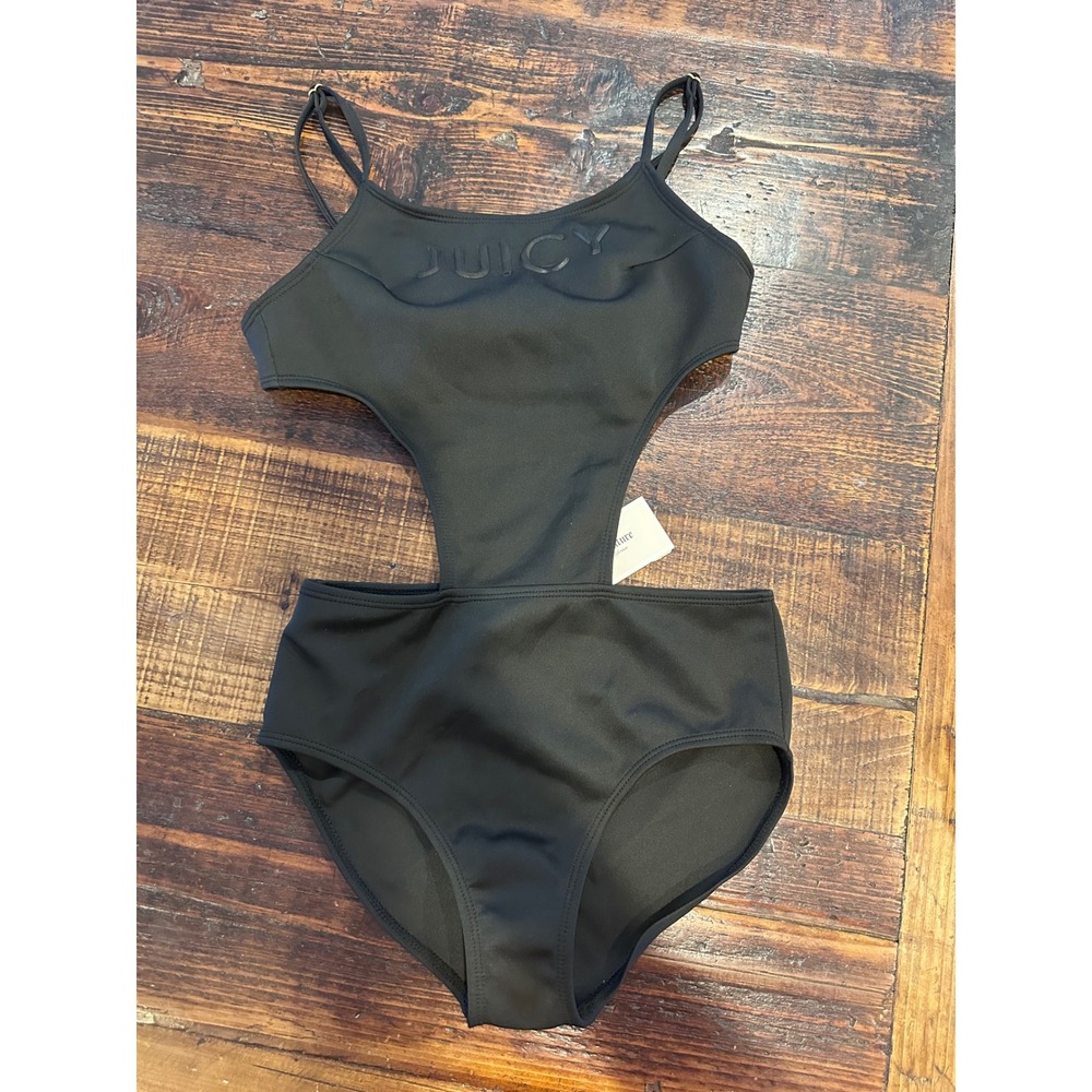 Juicy Couture Black Cutout One Piece Swimsuit Logo Monokini Medium‎ NWT 19JCPO